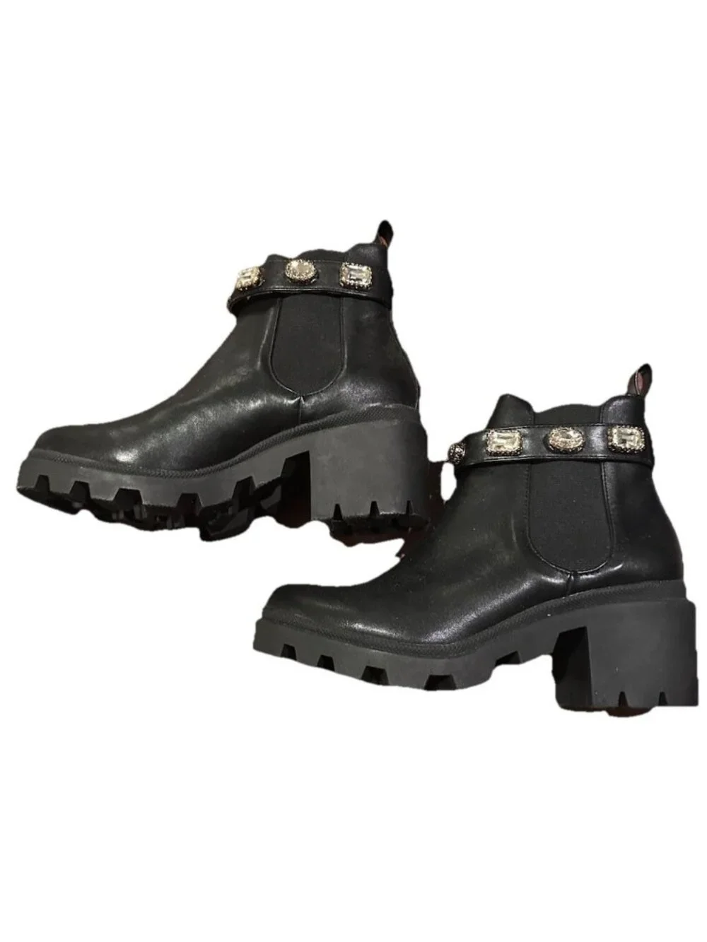 Steve Madden Amulet Black Chelsea Ankle Boots Womens Size 8 Pull On Rhinestone